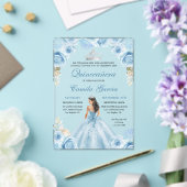 Dusty Blauw & Zilver Bloemen Prinses Quinceañera Acryl Uitnodigingen (Insitu (Huwelijk))