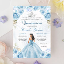 Dusty Blauw & Zilver Bloemen Prinses Quinceañera