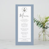 Dusty Blauw zilver grijs, nautische thema bruiloft Menu (Staand voorkant)