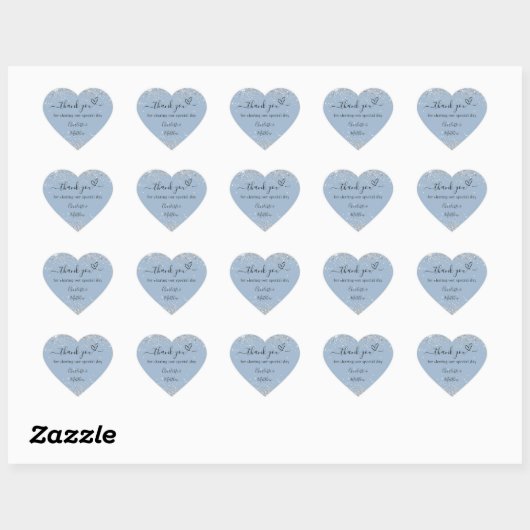 Dusty blauw zilveren hart dank u bruiloft hart sticker (Vel)