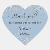 Dusty blauw zilveren hart dank u bruiloft hart sticker (Voorkant)