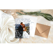 Dusty Blauw Zilveren Kant Bruiloft Dank u Kaart