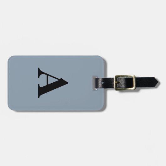 Dusty Blauw Zwart Monogram Bruiloft Gift Party Fav Bagagelabel (Voorkant horizontaal)