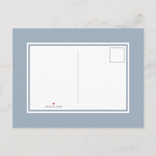 Dusty Blauwe Bladeren & Gouden Monogram Trouwfoto Uitnodiging Briefkaart (Achterkant)