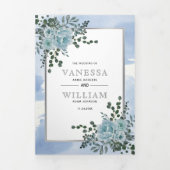 Dusty blauwe bloemen, bladeren bloemen winterbruil drieluik uitnodiging (Cover)