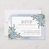 Dusty blauwe bloemen, bladeren bloemen winterbruil RSVP kaartje (Voorkant)