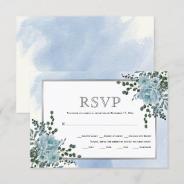 Dusty blauwe bloemen, bladeren bloemen winterbruil RSVP kaartje