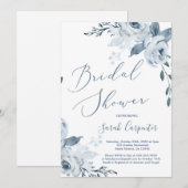 Dusty Blauwe Bloemen Bruids Douche Uitnodiging (Voorkant / Achterkant)