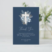 Dusty Blauwe Bloemen Navy Dop Dank u kaart (Staand voorkant)