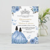 Dusty Blauwe Bloemen Vlinder Tweeling Meisje Quinc Kaart (Staand voorkant)