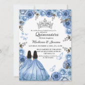 Dusty Blauwe Bloemen Vlinder Tweeling Meisje Quinc Kaart (Voorkant)