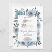 Dusty Blauwe bloemen zoet zestien verjaardag Kaart (Voorkant)