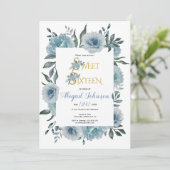 Dusty Blauwe bloemen zoet zestien verjaardag Kaart (Staand voorkant)