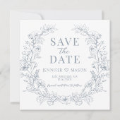 Dusty blauwe bloemenkrans boho Save the Date foto (Voorkant)