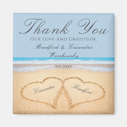 Dusty Blauwe Bruiloft 2 Harten op Zand Bruiloft gu Magneet (Voorkant)