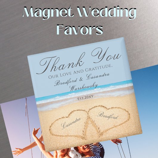 Dusty Blauwe Bruiloft 2 Harten op Zand Bruiloft gu Magneet