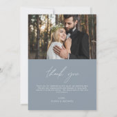 Dusty Blauwe Bruiloft Handgeschreven Dank u 2 Foto Bedankkaart (Achterkant)