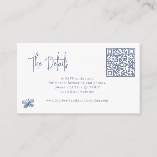 Dusty blauwe bruiloft QR CODE online RSVP details Informatiekaartje (Voorkant)