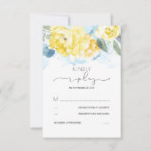 Dusty Blauwe en Gele Bloemen Bruiloft RSVP (Voorkant)