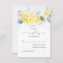 Dusty Blauwe en Gele Bloemen Bruiloft RSVP