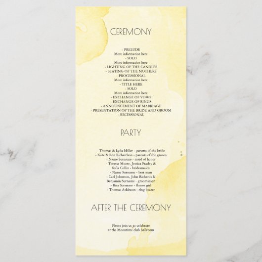 Dusty Blauwe en Gele Bloemen Trouwprogramma's Programmakaart (Achterkant)