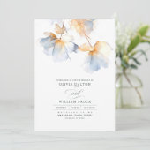 Dusty Blauwe en Gouden Bloemen Minimalistische Bru Kaart (Staand voorkant)