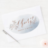 Dusty blauwe kalligrafie proost rustieke bloemen ovale sticker (Envelop)