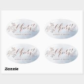 Dusty blauwe kalligrafie proost rustieke bloemen ovale sticker (Vel)