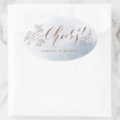 Dusty blauwe kalligrafie proost rustieke bloemen ovale sticker (Tas)