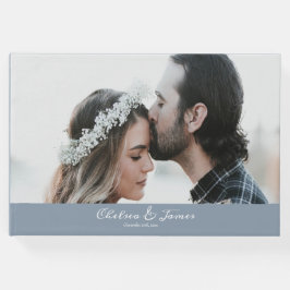 Dusty Blauwe Kalligrafie Script Foto Bruiloft Gastenboek