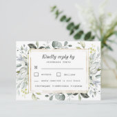 Dusty Blauwe Maaltijd Keuze Goud Elegant Bloemen B RSVP Kaartje (Staand voorkant)