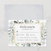 Dusty Blauwe Maaltijd Keuze Goud Elegant Bloemen B RSVP Kaartje (Voorkant / Achterkant)