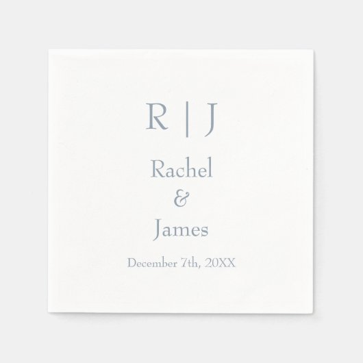 Dusty Blauwe Monogrammen Naam Eenvoudige Minimale  Servet (Voorkant)