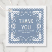 Dusty blauwe papel picado dank u baby jongen douch bedankjes labels (Voorkant)