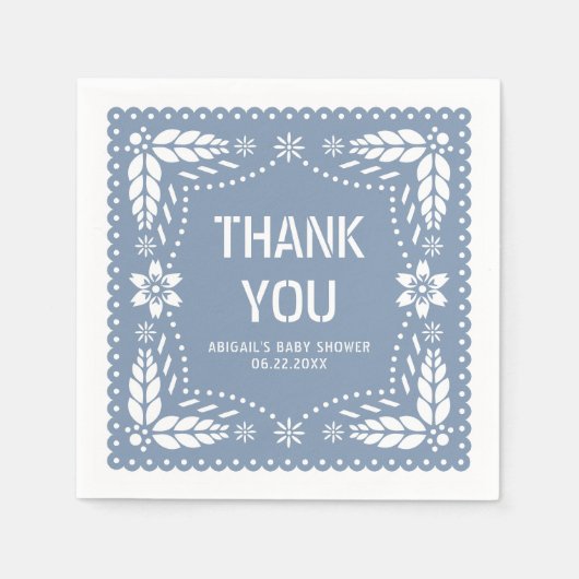 Dusty blauwe papel picado dank u baby jongen douch servet (Voorkant)