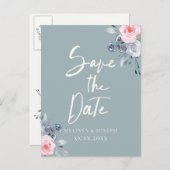 dusty blauwe rozen sparen het datummanuscript aankondigingskaart (Voorkant / Achterkant)