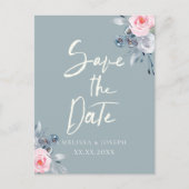 dusty blauwe rozen sparen het datummanuscript aankondigingskaart (Voorkant)