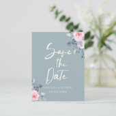 dusty blauwe rozen sparen het datummanuscript aankondigingskaart (Staand voorkant)