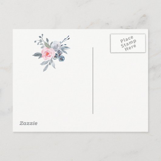 dusty blauwe rozen sparen het datumwitte manuscrip aankondigingskaart (Achterkant)