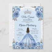 Dusty Blauwe Vlinder Prinses Zilver Quinceañera Kaart (Voorkant)