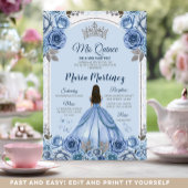 Dusty Blauwe Vlinder Prinses Zilver Quinceañera Kaart