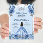 Dusty Blauwe Vlinder Prinses Zilver Quinceañera Kaart