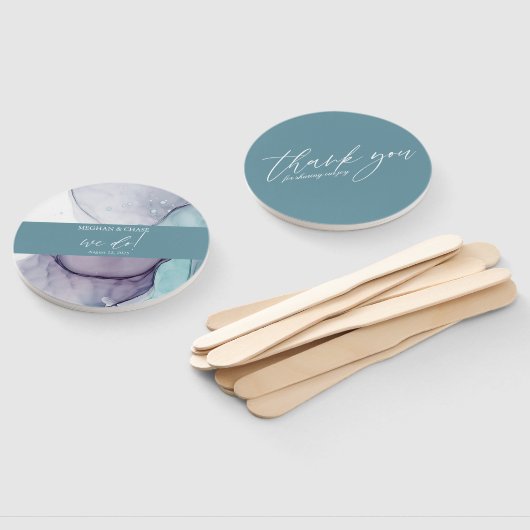 Dusty Blauwgroen Alcohol Ink Wedding Hand Fan Handwaaier (Niet-gemonteerd)