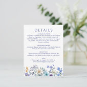 Dusty Blauwgroen Blue Wildflower Wedding Details Informatiekaartje (Staand voorkant)