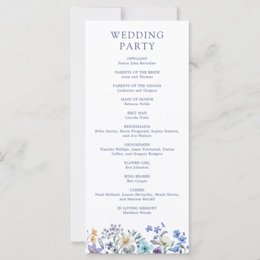 Dusty Blauwgroen Blue Wildflowers Wedding Program (Achterkant)