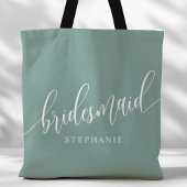 Dusty Blauwgroen Bruidsmeisje Modern Script Tote Bag