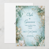 Dusty Blauwgroen & Cream Wildflower Wedding Kaart (Voorkant / Achterkant)