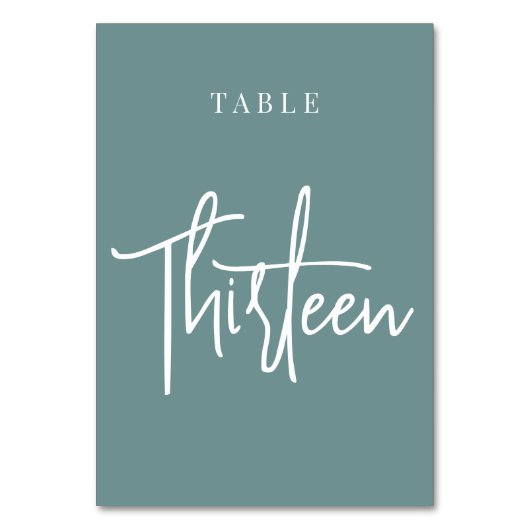Dusty Blauwgroen hand Scripted Table DERDE Kaart (Voorkant)