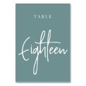Dusty Blauwgroen hand Scripted Table EIGHTEEN Kaart (Achterkant)