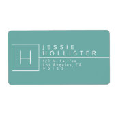 Dusty Blauwgroen Monogrammed Return Address Etiket (Voorkant)